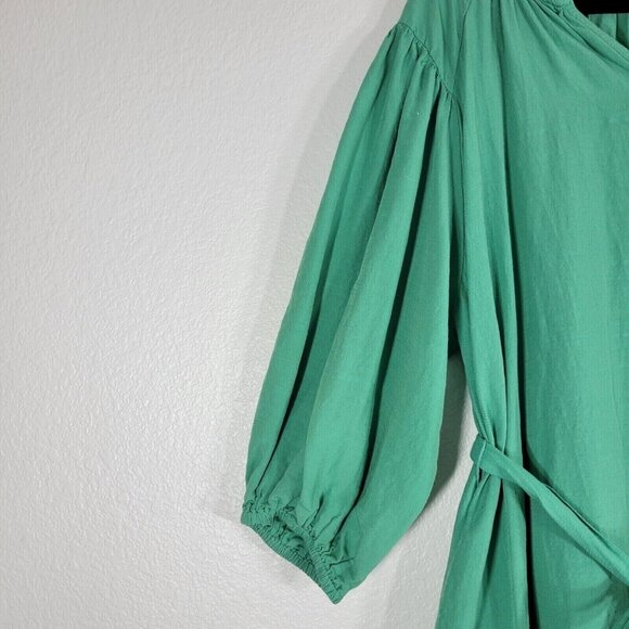 Knox Rose Women Medium Pullover Dress Tie Waist Ruffle Bottom Green Spring - Picture 5 of 10